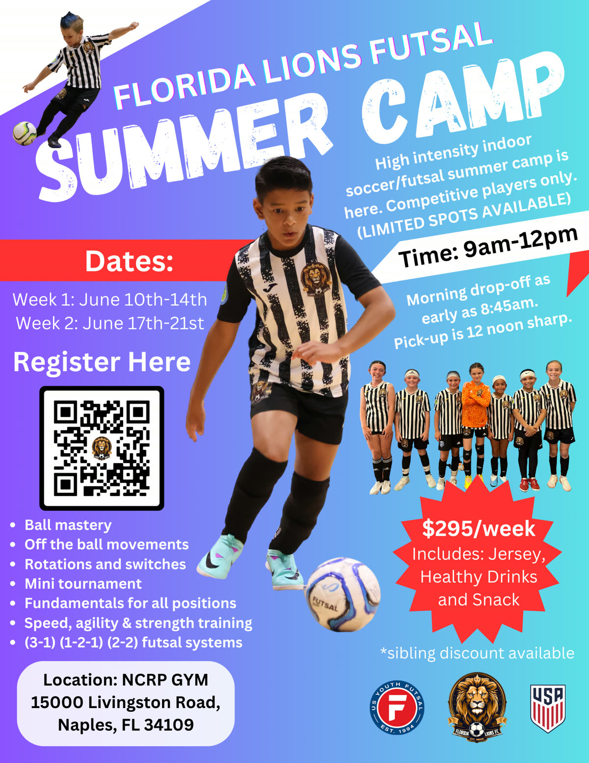 Florida Lions Futsal summer camp poster